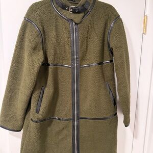 Olive Green Teddy Jacket with Black Accents